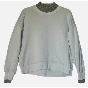 Reiss Gray Cotton Drop Shoulder Ribbed Mock Neck Sweatshirt Pullover